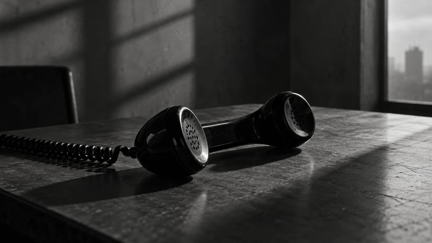 A black telephone receiver resting beside its cradle.